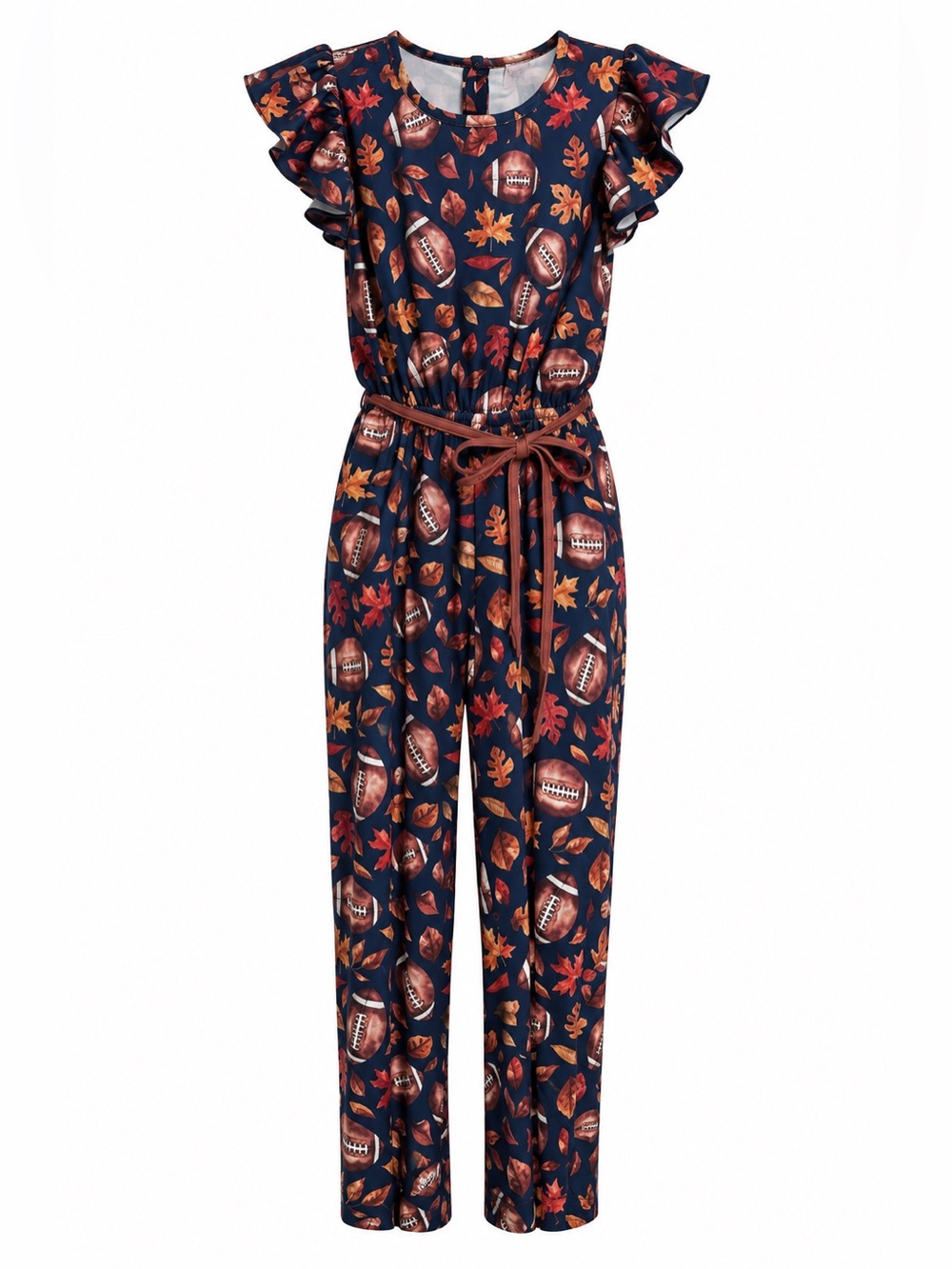 Pete & Lucy Navy Football & Autumn Print Jumpsuit with Belt